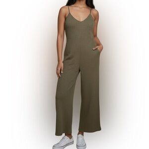 AUDREY 3+1 Ribbed Wide Leg Knit Jumpsuit in Olive Size Small